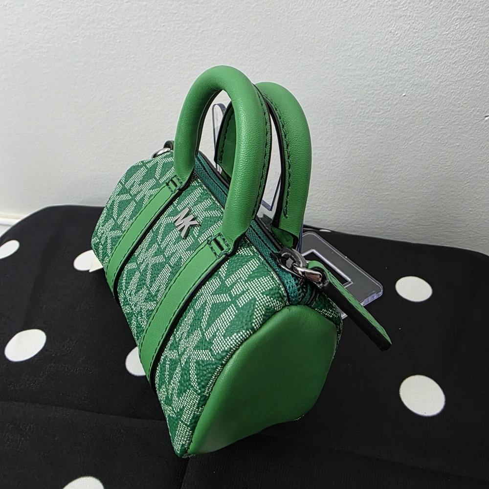 Michael Kors Green Jacquard Micro Duffle Bag Charm Keychain NWT Logo Mini Pouch - Picture 10 of 15